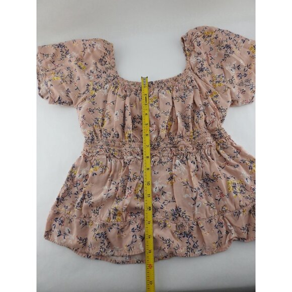 Derek Heart Pink Blush Floral Smocked Peplum Top Size Jrs M Cottagecore - Picture 7 of 8